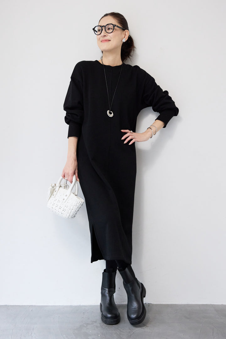 裏起毛バックジップワンピース