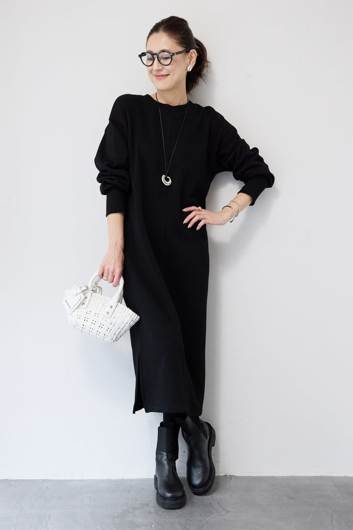 裏起毛バックジップワンピース