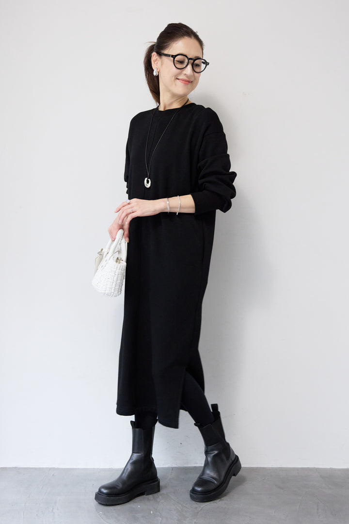 裏起毛バックジップワンピース