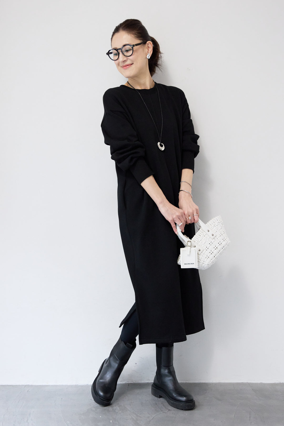 裏起毛バックジップワンピース