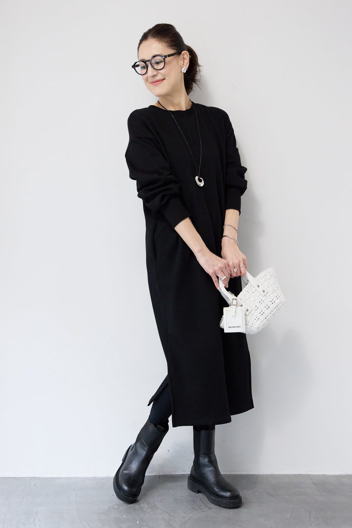 裏起毛バックジップワンピース