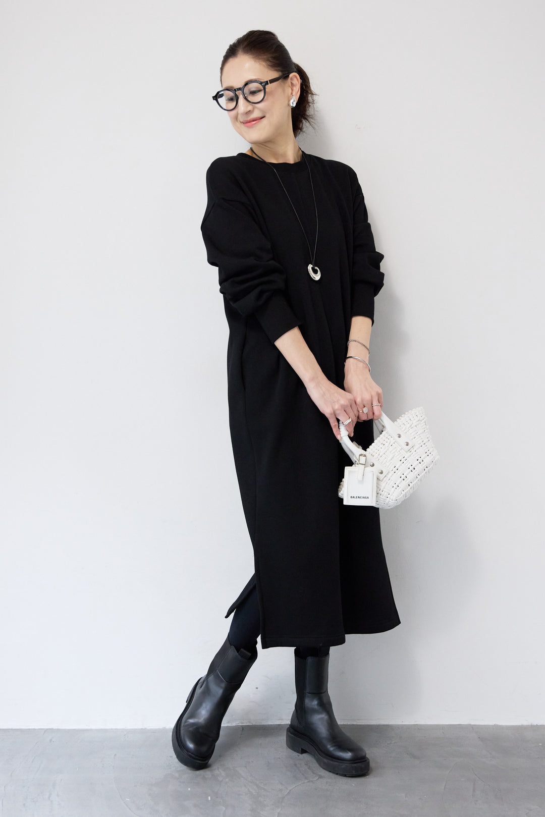 裏起毛バックジップワンピース