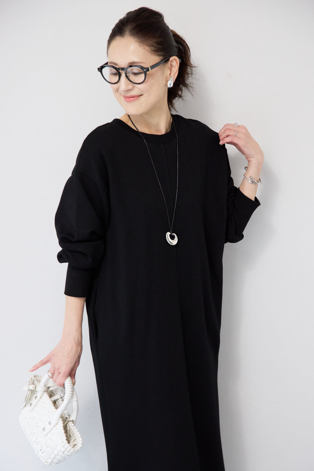 裏起毛バックジップワンピース