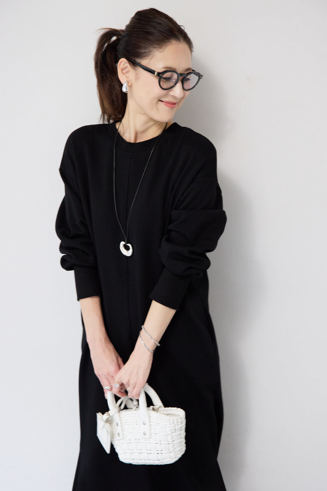 裏起毛バックジップワンピース