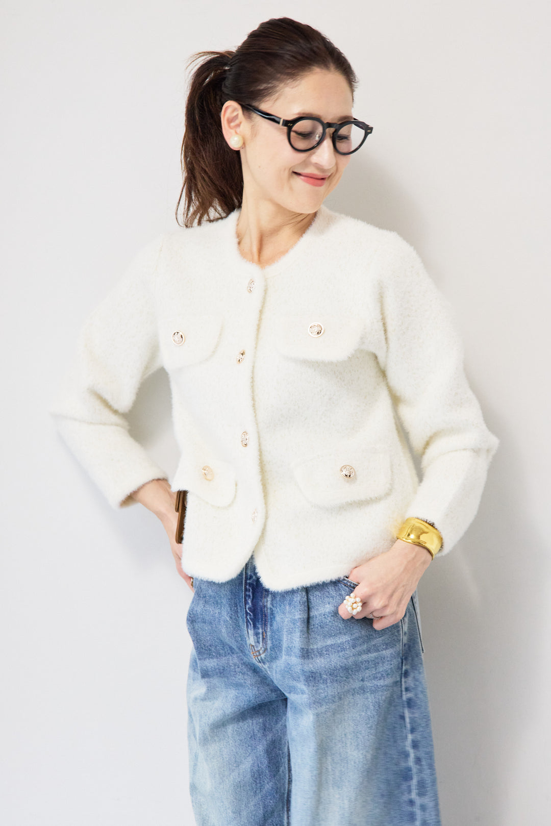 金ボタンニットジャケット