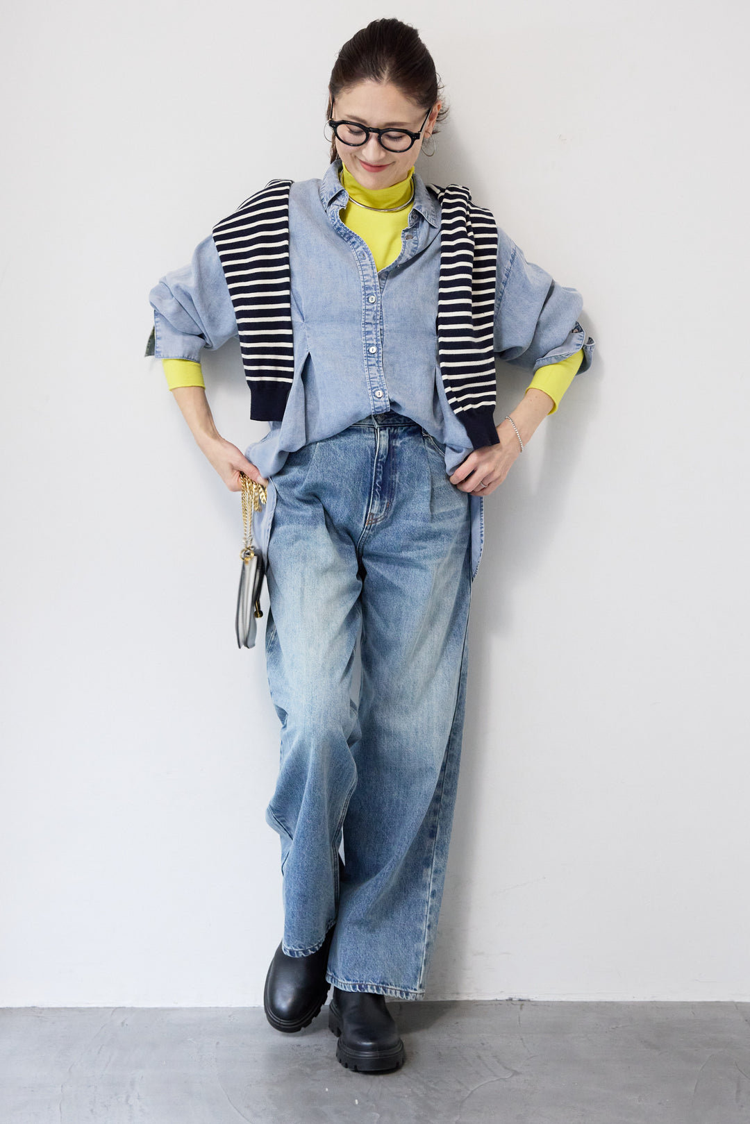 テンセルデニムタックシャツ