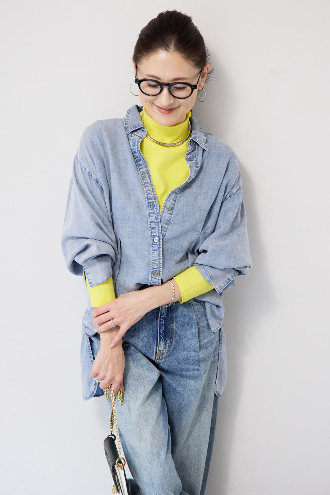 テンセルデニムタックシャツ