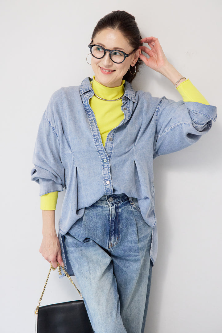 テンセルデニムタックシャツ