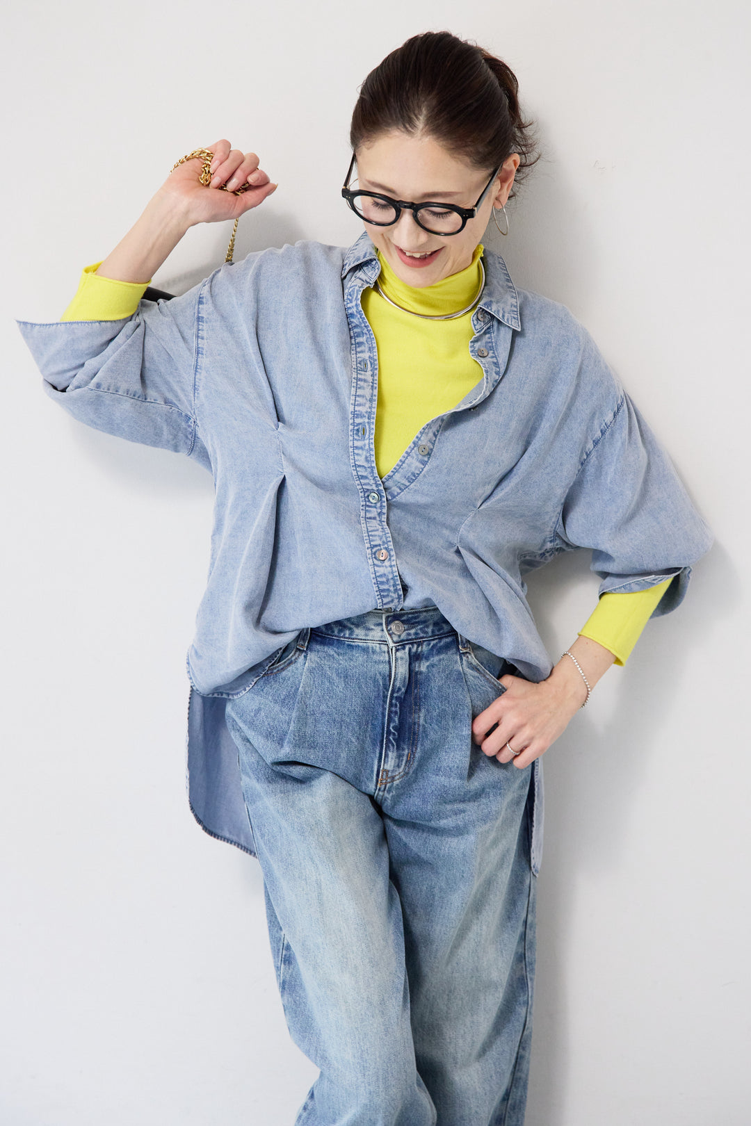 テンセルデニムタックシャツ