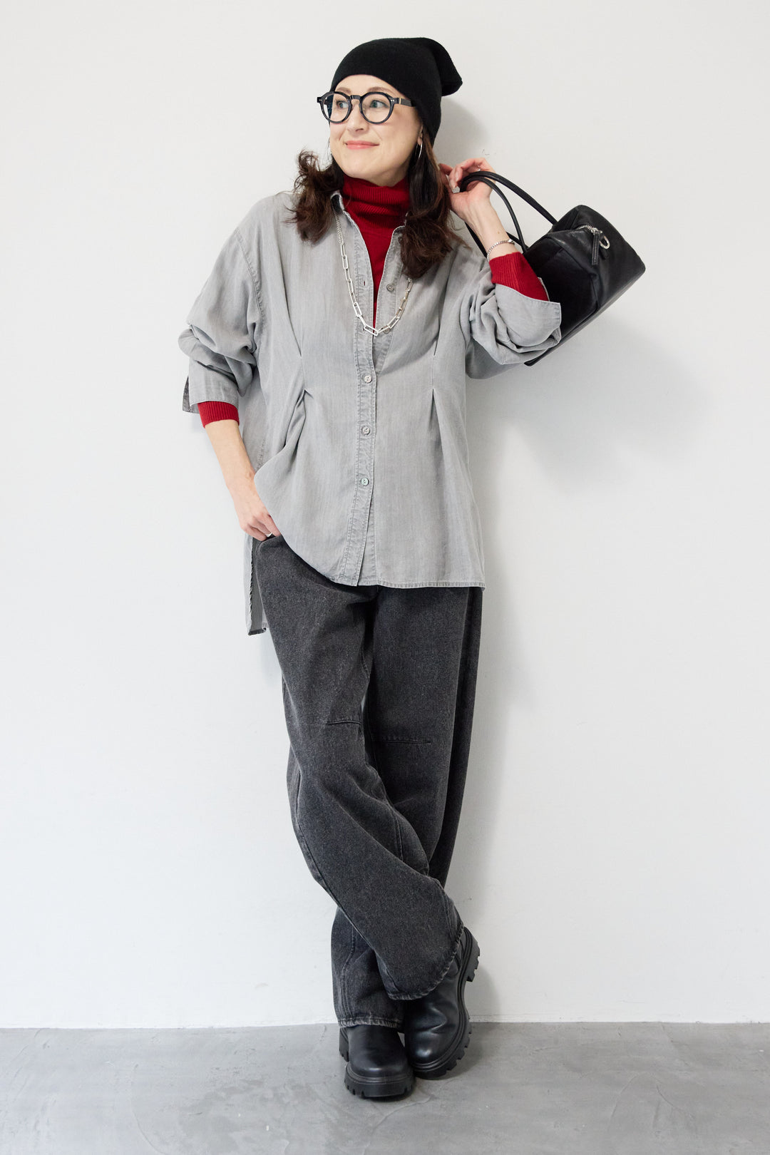 テンセルデニムタックシャツ