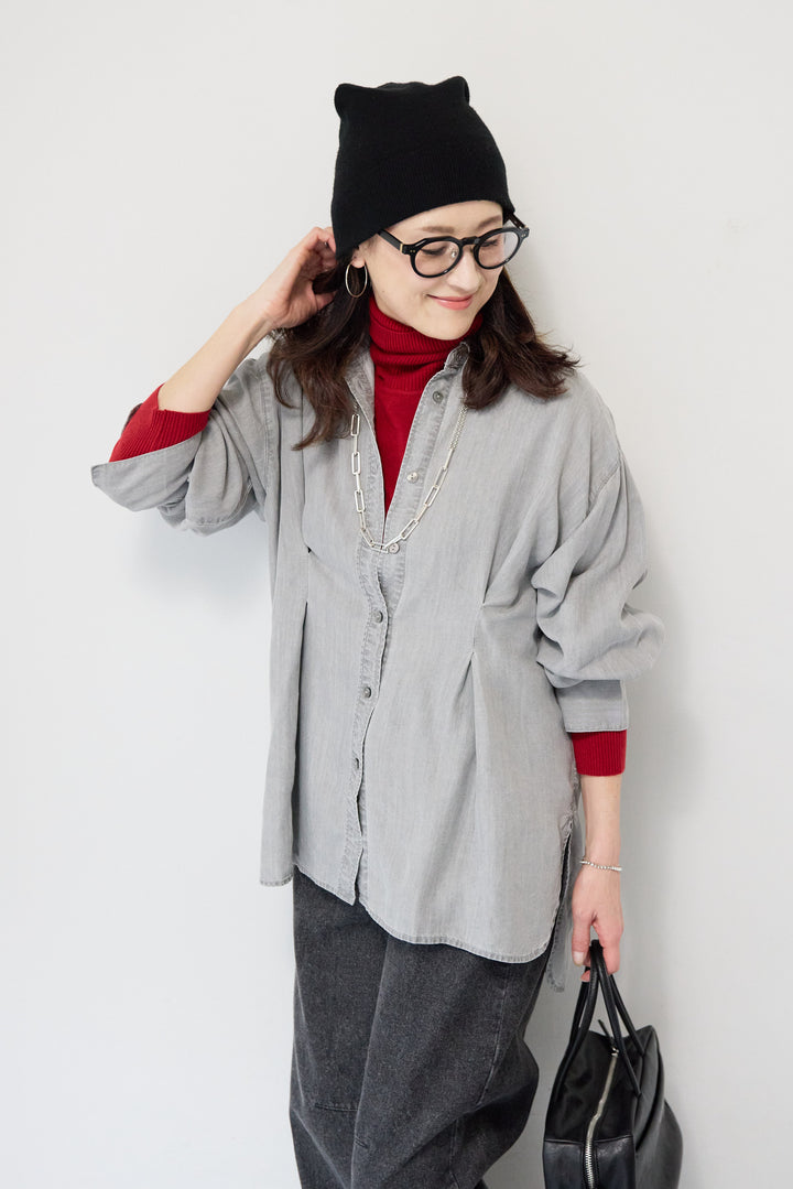 テンセルデニムタックシャツ