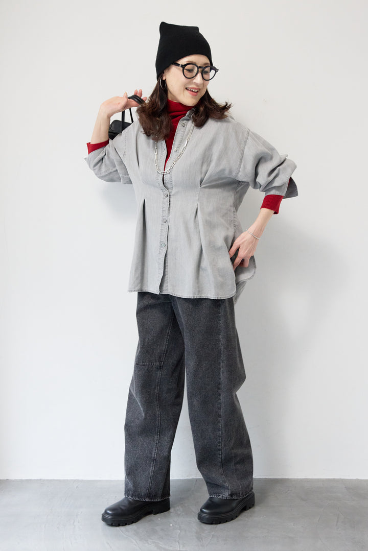 テンセルデニムタックシャツ