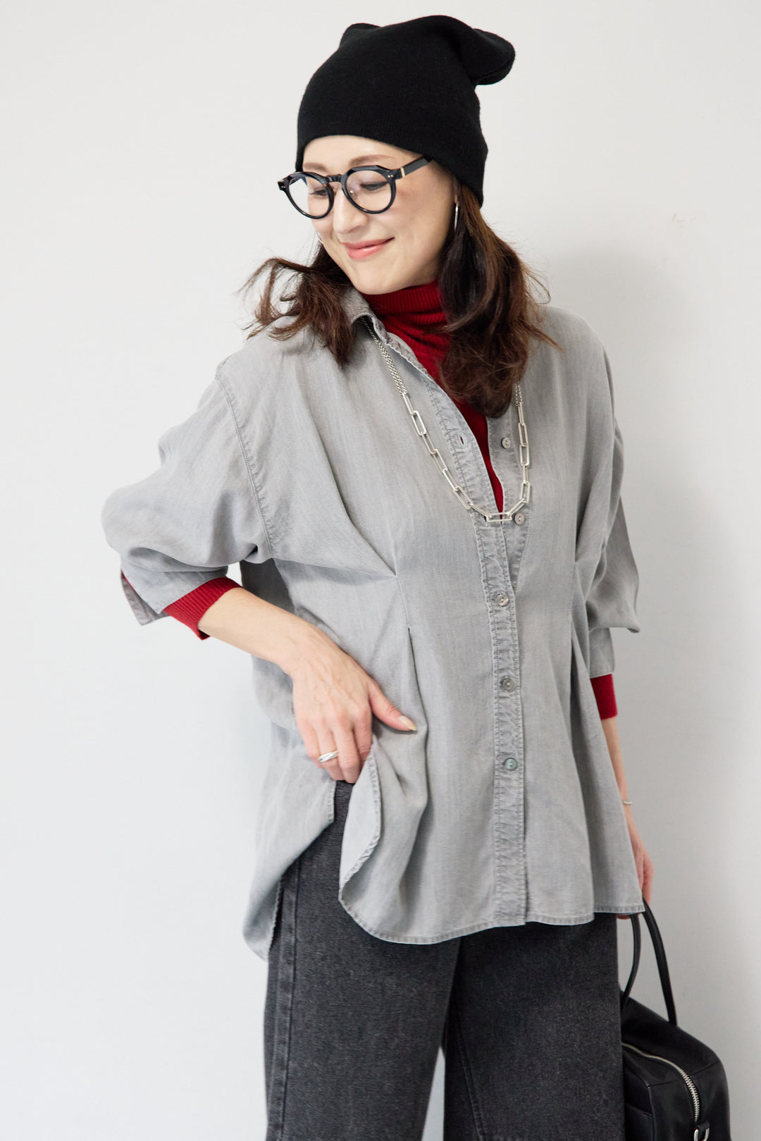 テンセルデニムタックシャツ