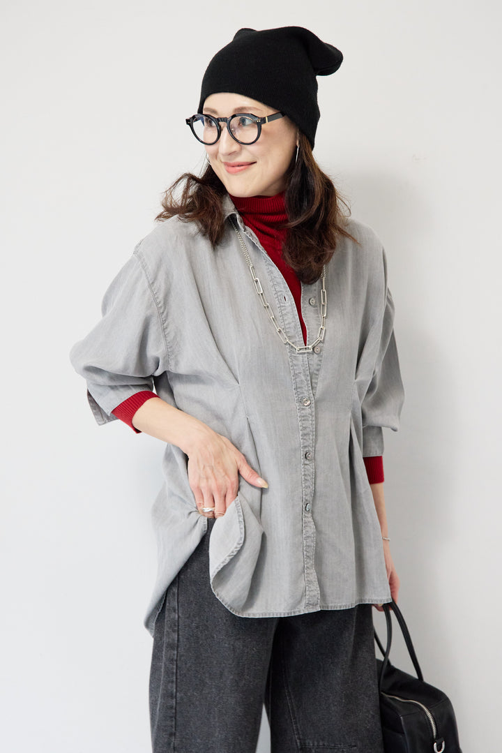 テンセルデニムタックシャツ