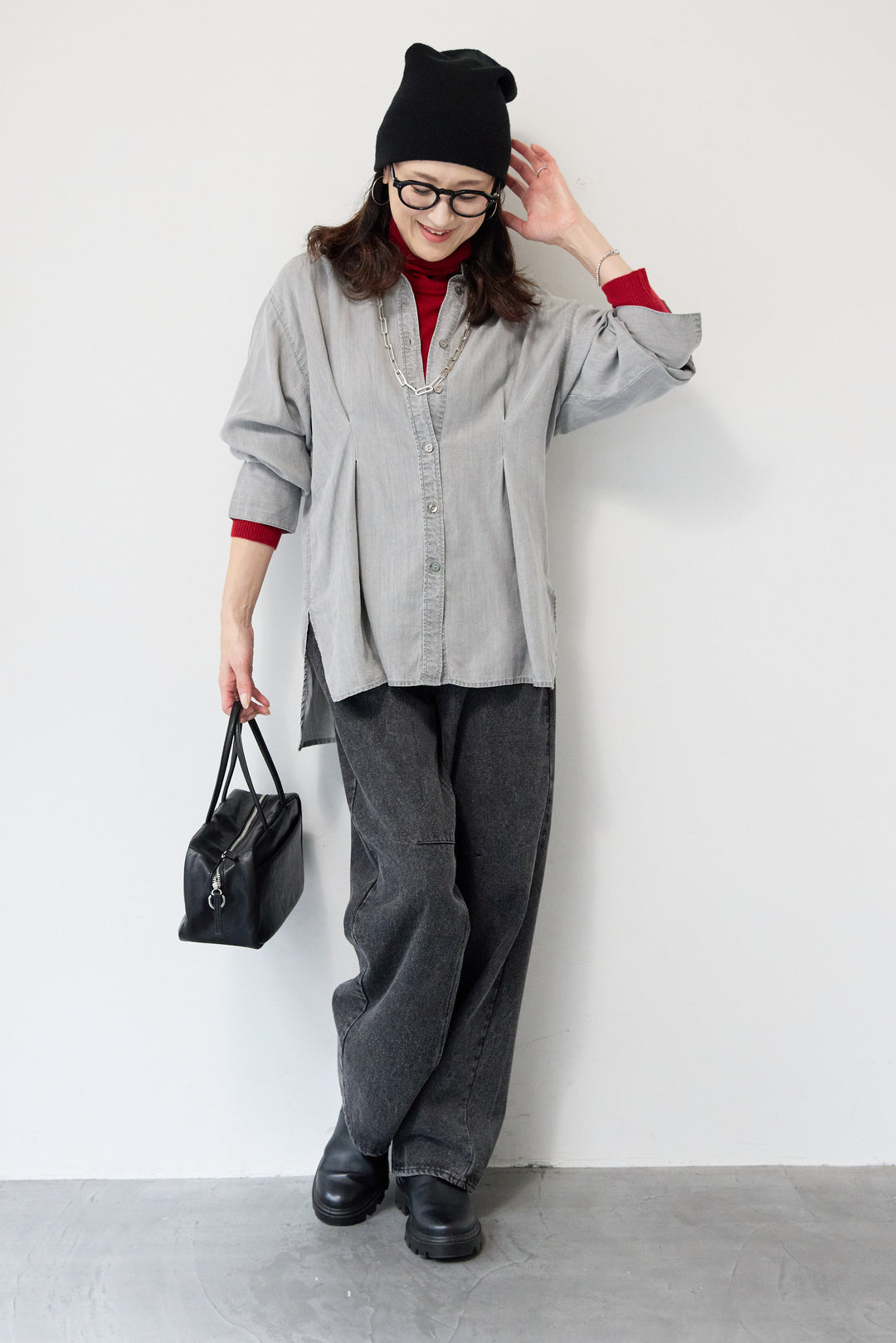 テンセルデニムタックシャツ