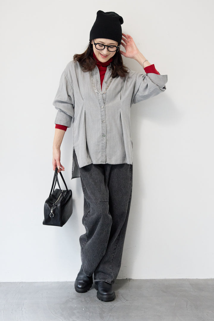 テンセルデニムタックシャツ