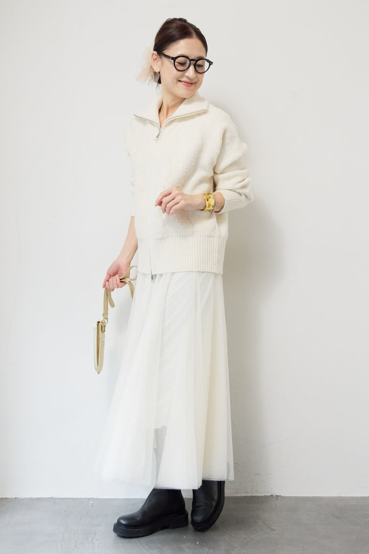 [SET]ラメダブルジップニット+チュールスカート(2set)