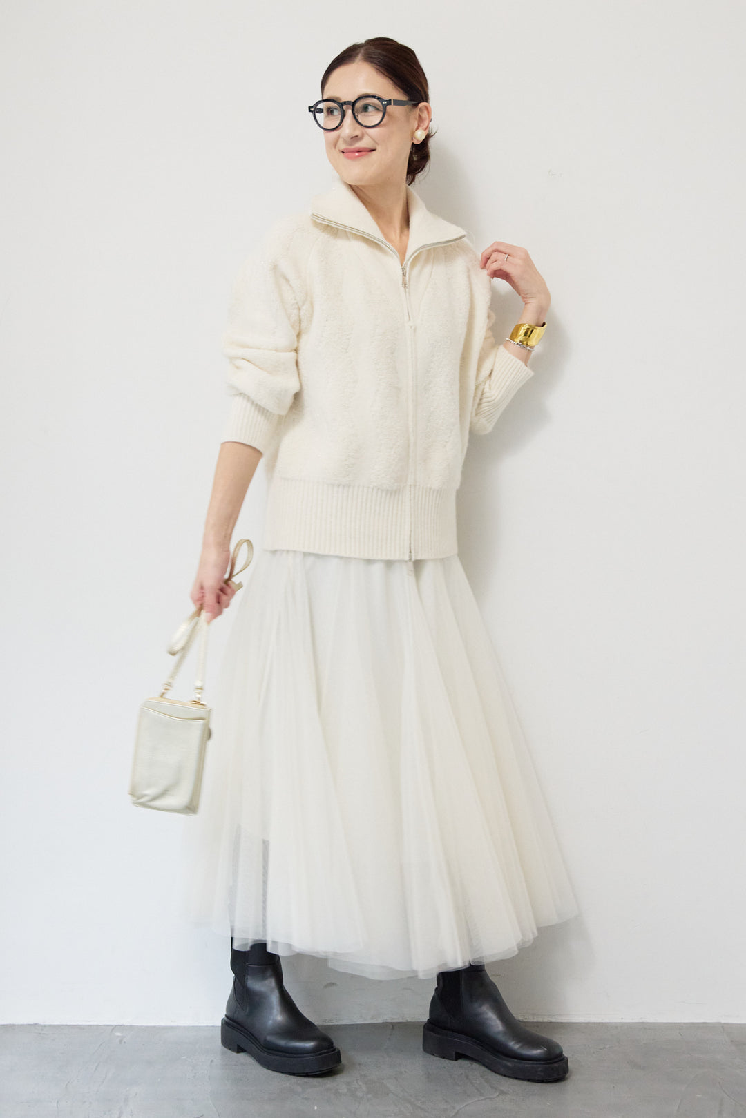 [SET]ラメダブルジップニット+チュールスカート(2set)