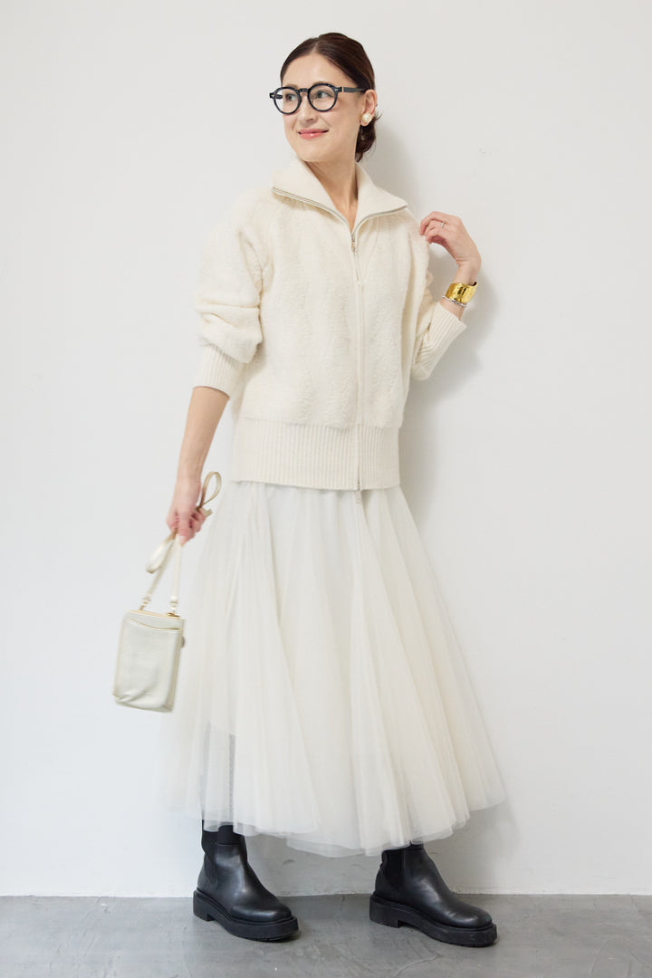 [SET]ラメダブルジップニット+チュールスカート(2set)