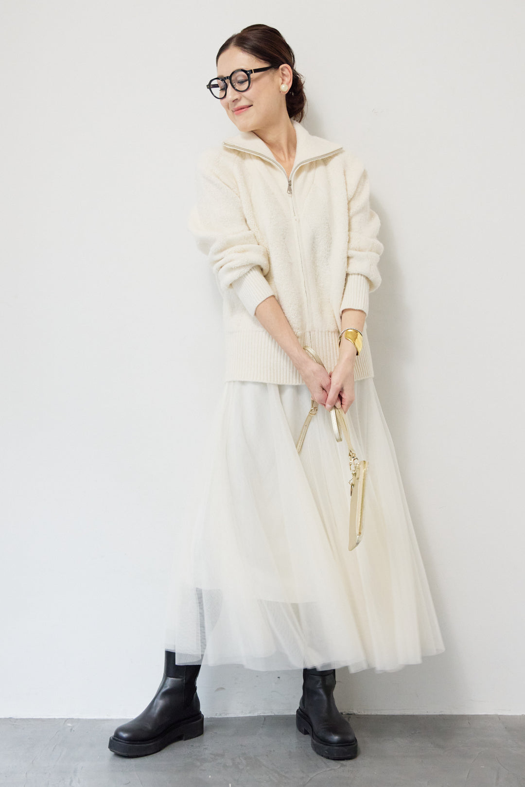 [SET]ラメダブルジップニット+チュールスカート(2set)