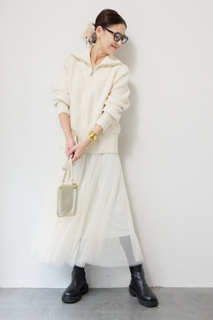 [SET]ラメダブルジップニット+チュールスカート(2set)