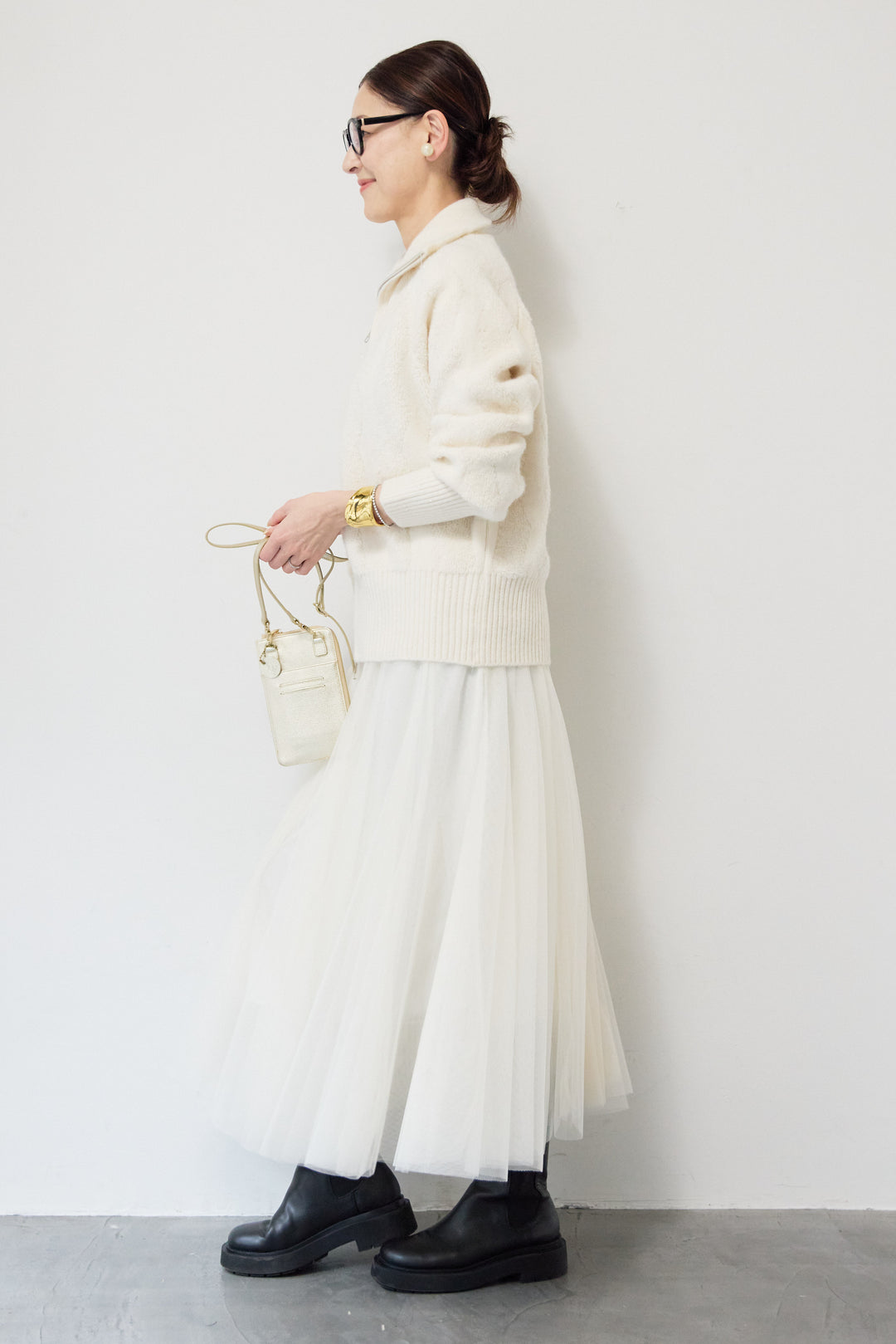 [SET]ラメダブルジップニット+チュールスカート(2set)