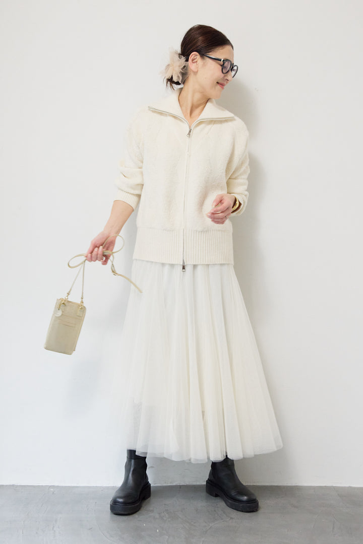 [SET]ラメダブルジップニット+チュールスカート(2set)