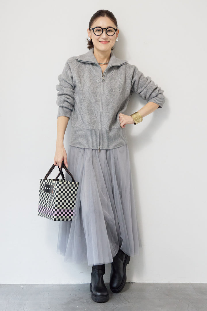 [SET]ラメダブルジップニット+チュールスカート(2set)