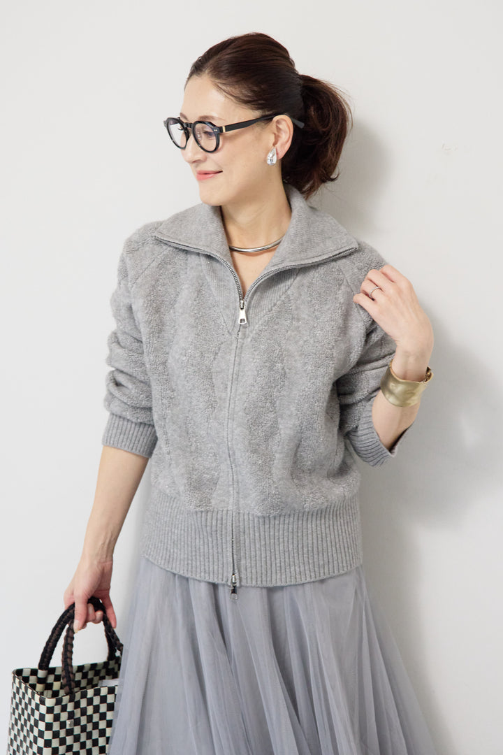 [SET]ラメダブルジップニット+チュールスカート(2set)