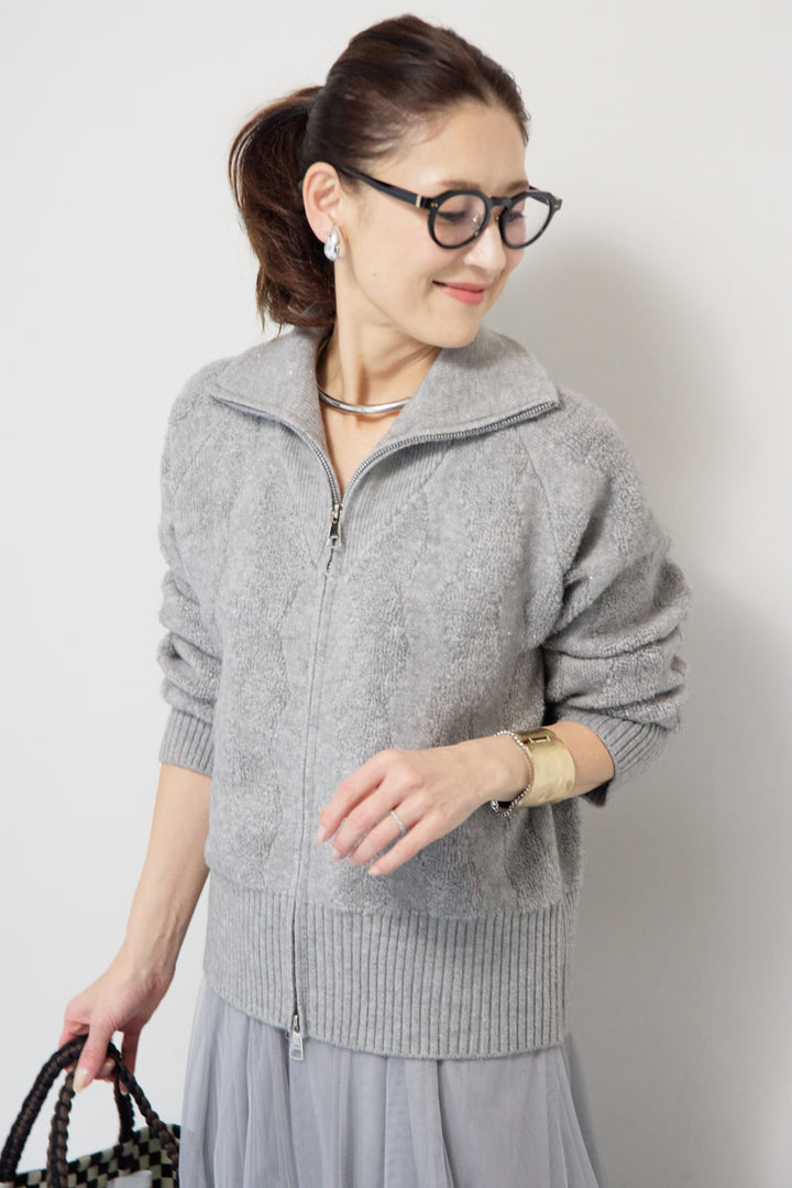 [SET]ラメダブルジップニット+チュールスカート(2set)