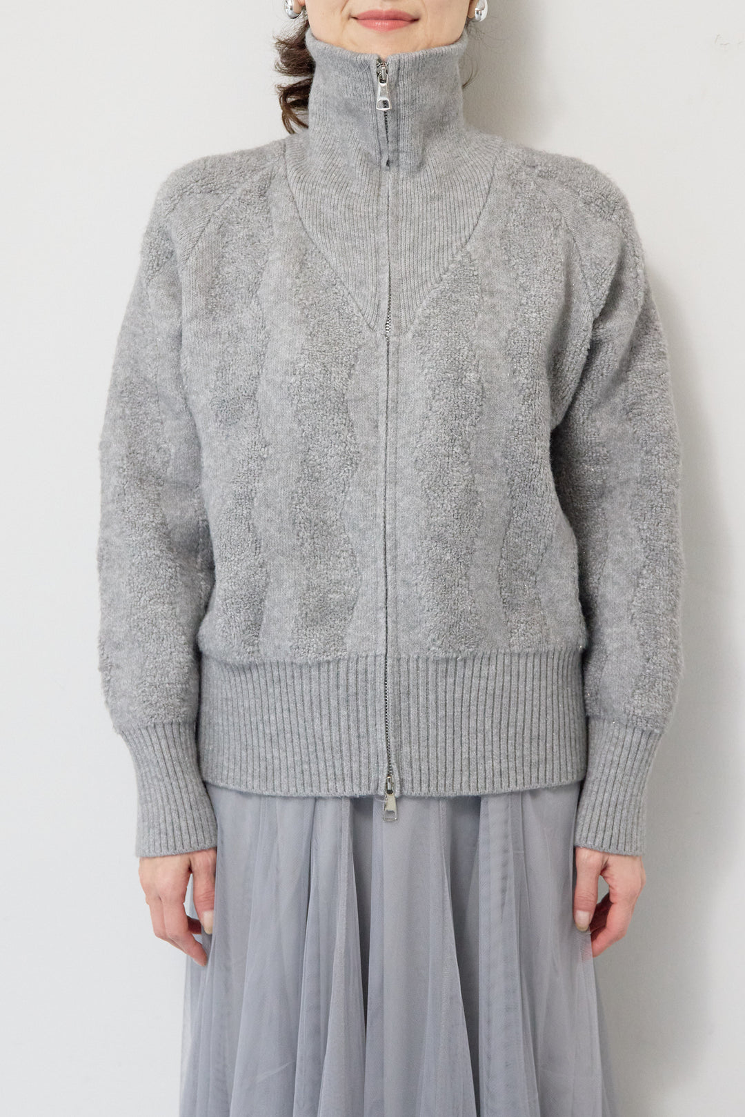 [SET]ラメダブルジップニット+チュールスカート(2set)