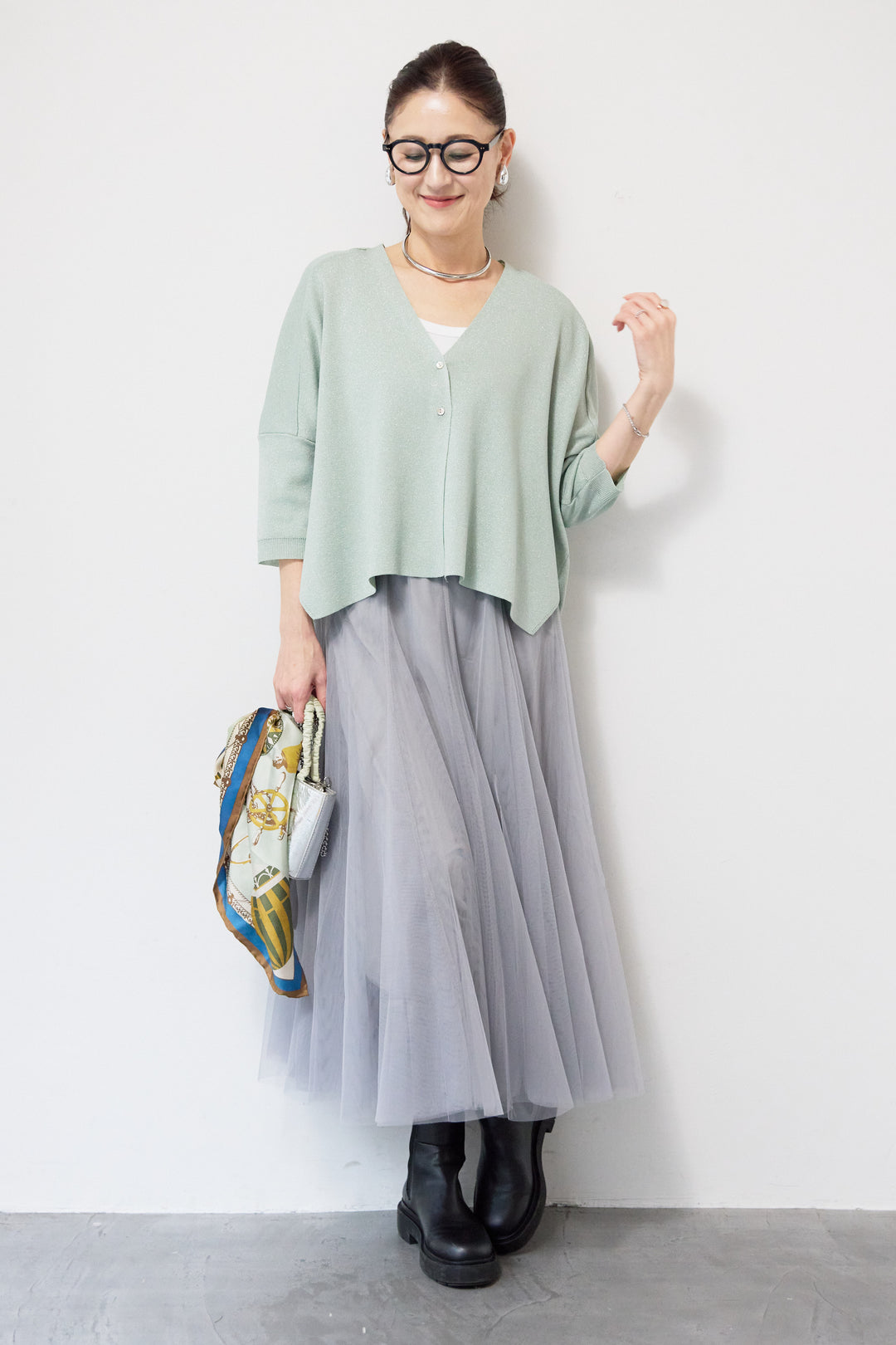 ウォッシャブルサラッとラメカーディガン