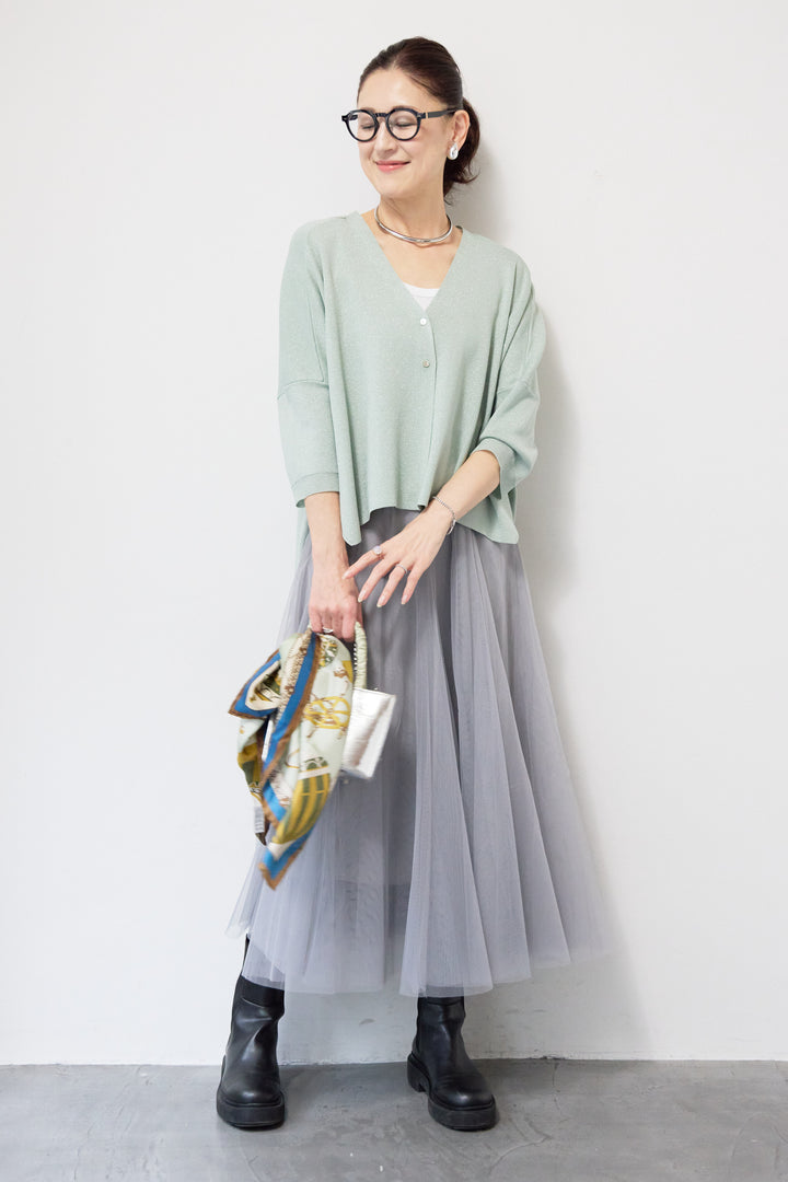 [SET]ウォッシャブルサラッとラメカーディガン+チュールスカート(2set)