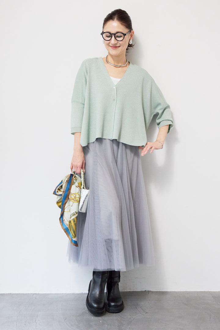 [SET]ウォッシャブルサラッとラメカーディガン+チュールスカート(2set)