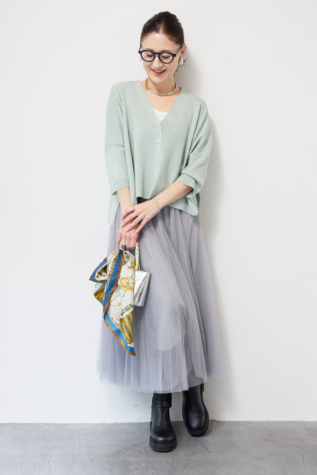 ウォッシャブルサラッとラメカーディガン