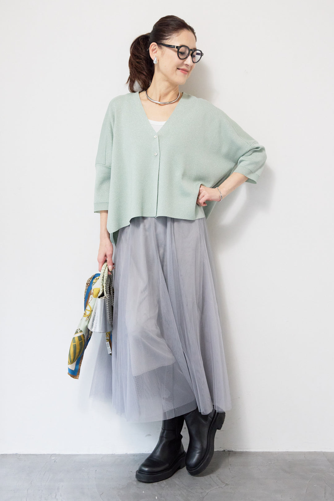 ウォッシャブルサラッとラメカーディガン