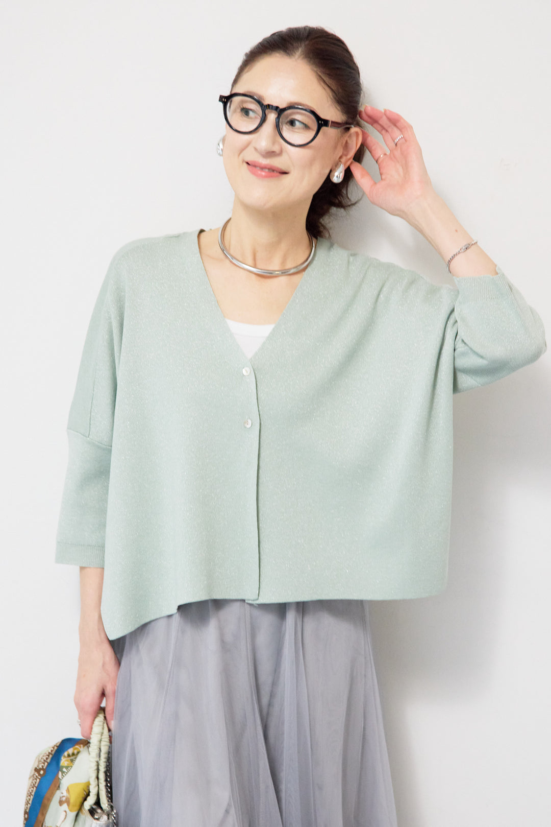 [SET]ウォッシャブルサラッとラメカーディガン+チュールスカート(2set)