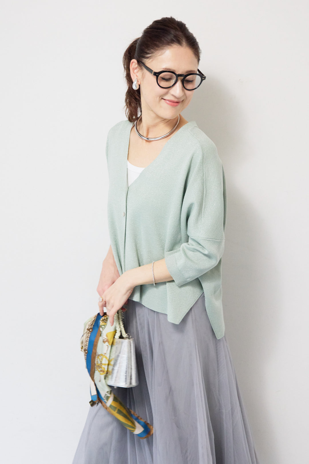 ウォッシャブルサラッとラメカーディガン