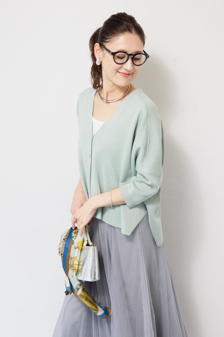 ウォッシャブルサラッとラメカーディガン