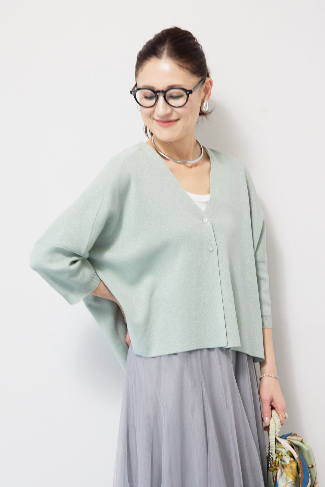 ウォッシャブルサラッとラメカーディガン