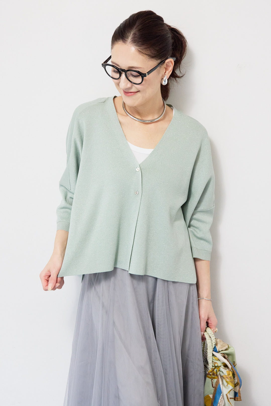 ウォッシャブルサラッとラメカーディガン