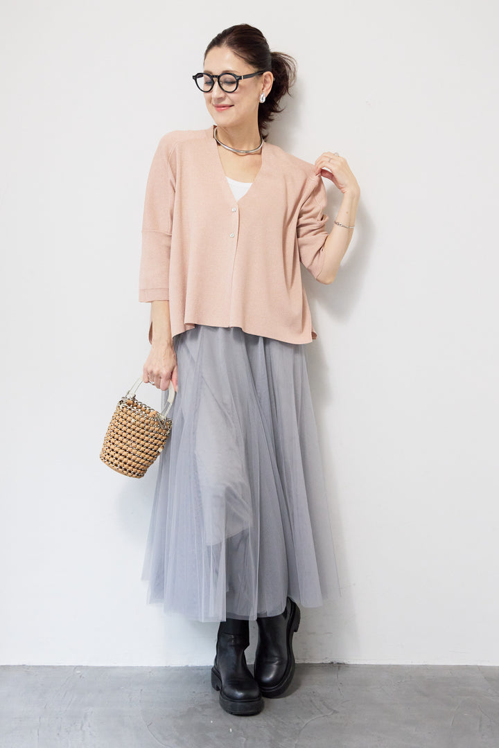 [SET]ウォッシャブルサラッとラメカーディガン+チュールスカート(2set)
