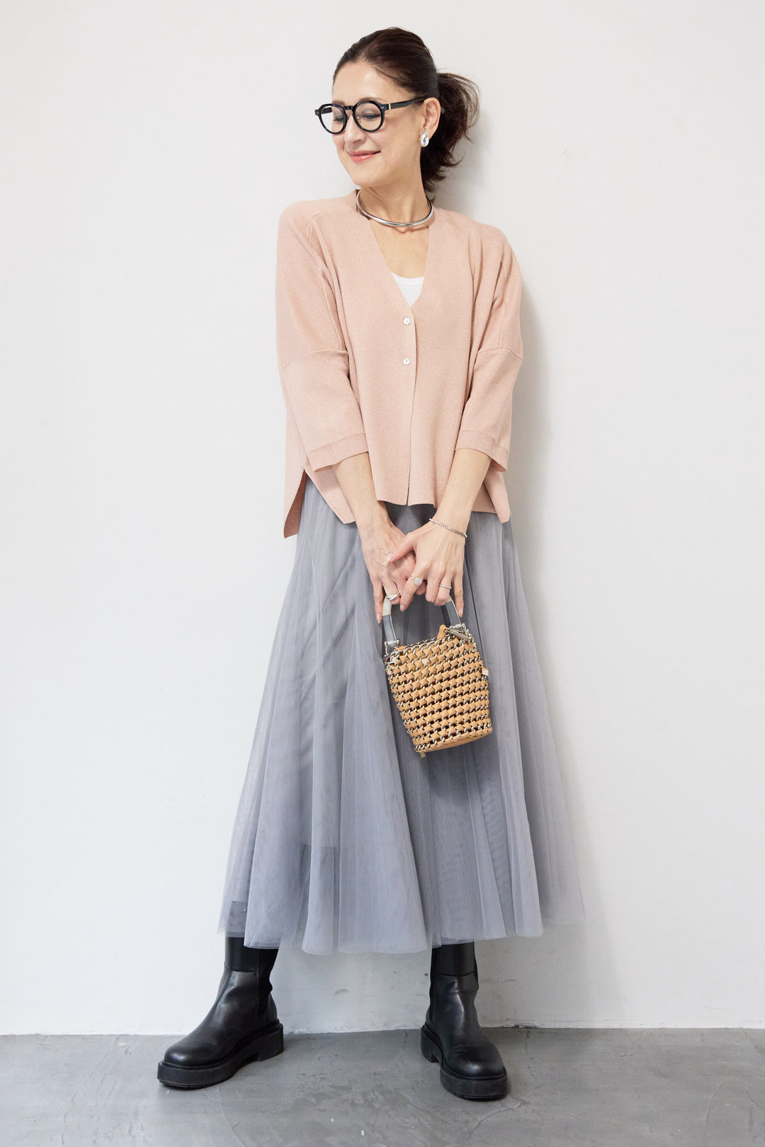 ウォッシャブルサラッとラメカーディガン