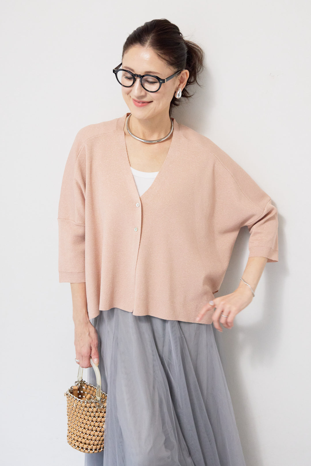 [SET]ウォッシャブルサラッとラメカーディガン+チュールスカート(2set)