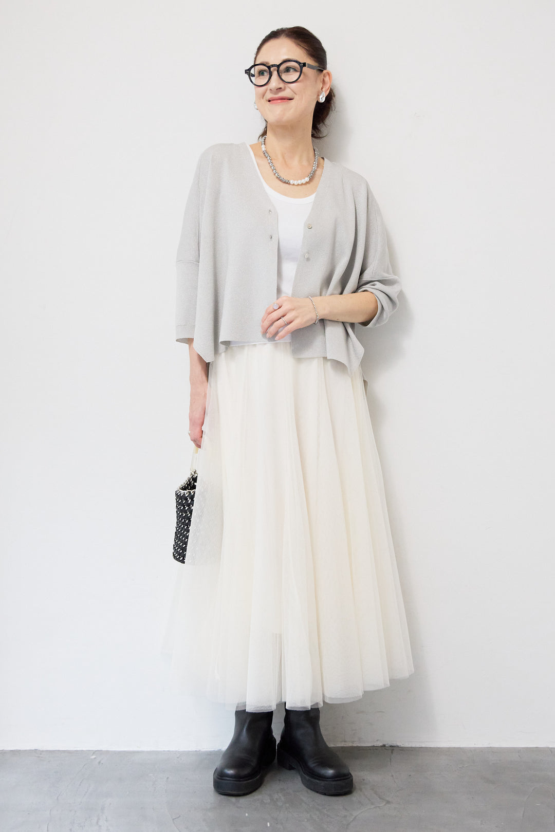 [SET]ウォッシャブルサラッとラメカーディガン+チュールスカート(2set)