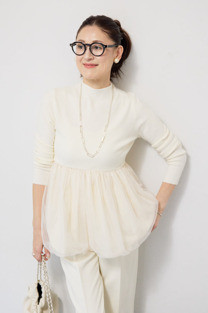 [SET]チュールドッキングニット+ウォッシャブルテーパードパンツ(2set)