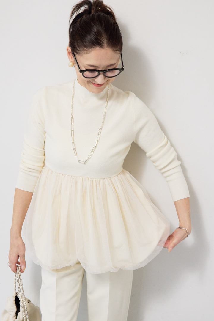 [SET]チュールドッキングニット+ウォッシャブルテーパードパンツ(2set)