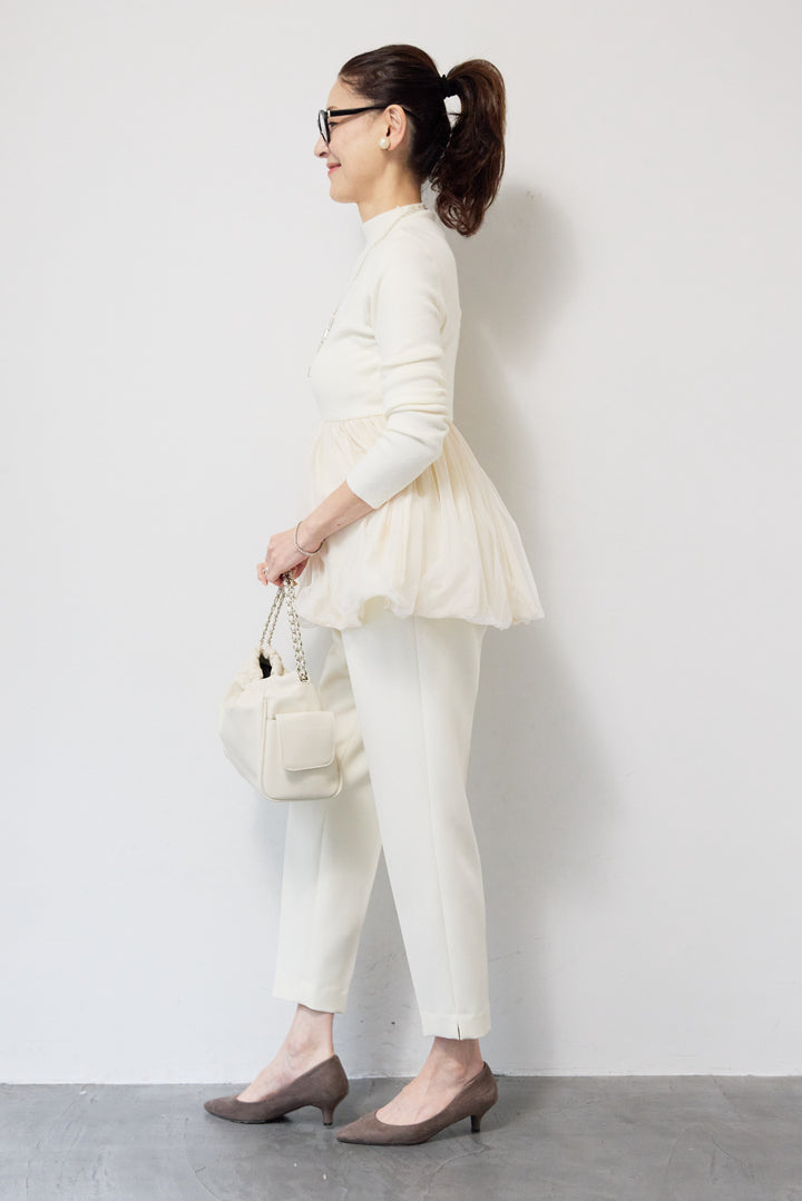 [SET]チュールドッキングニット+ウォッシャブルテーパードパンツ(2set)