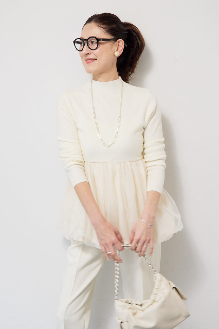 [SET]チュールドッキングニット+ウォッシャブルテーパードパンツ(2set)