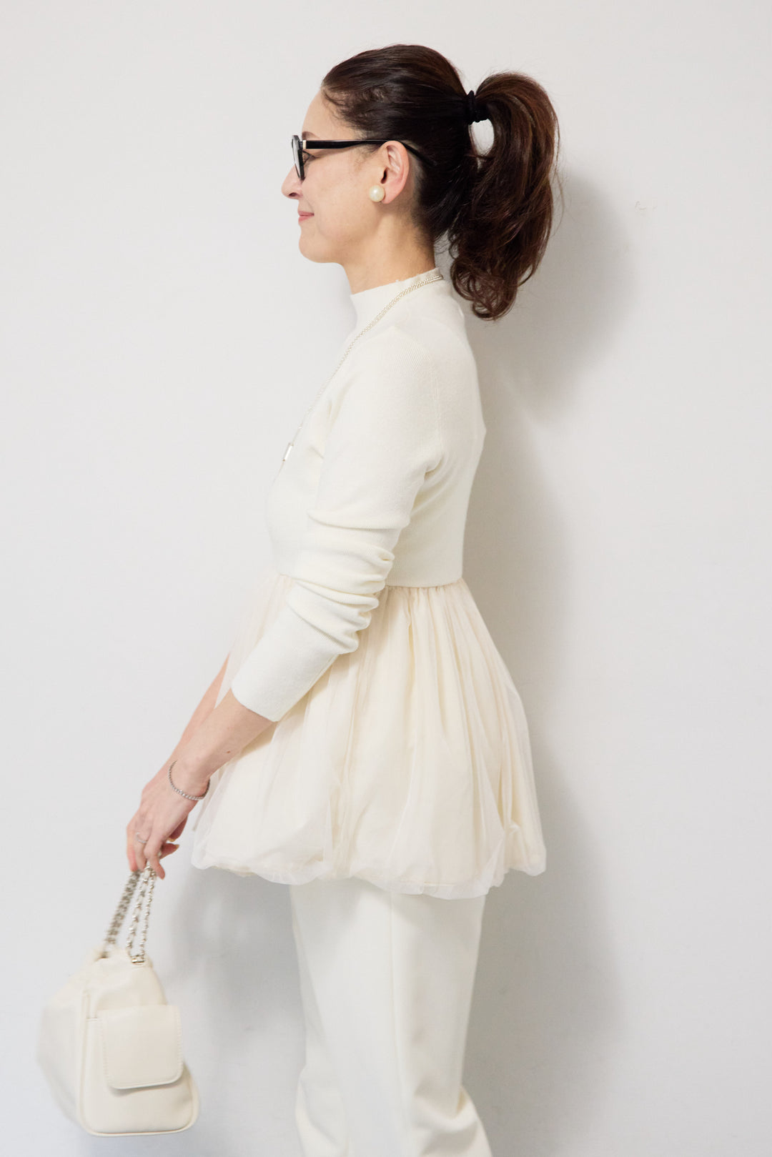 [SET]チュールドッキングニット+ウォッシャブルテーパードパンツ(2set)